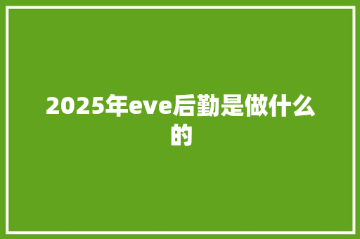 2025年eve后勤是做什么的