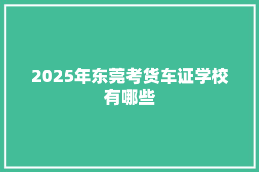 2025年东莞考货车证学校有哪些