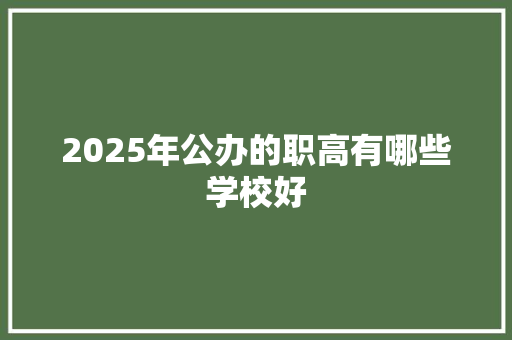 2025年公办的职高有哪些学校好