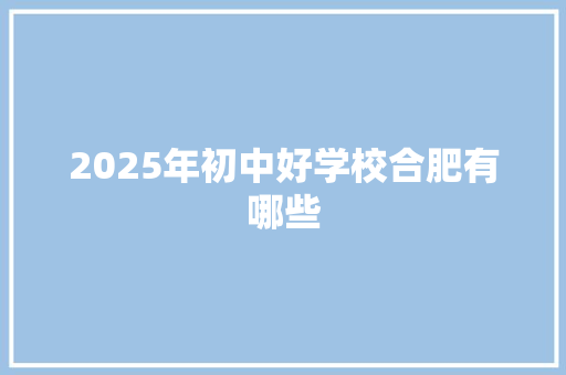 2025年初中好学校合肥有哪些