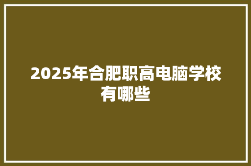 2025年合肥职高电脑学校有哪些