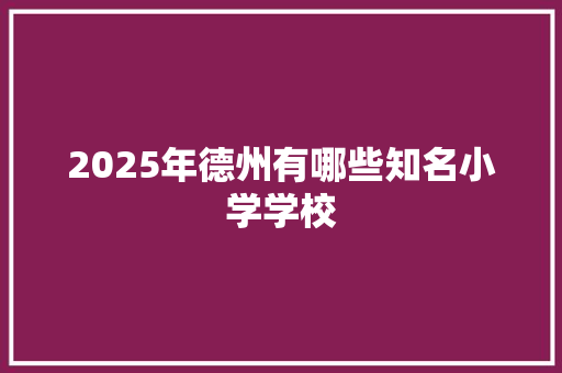 2025年德州有哪些知名小学学校