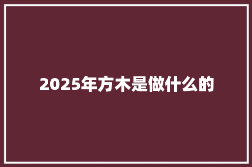 2025年方木是做什么的