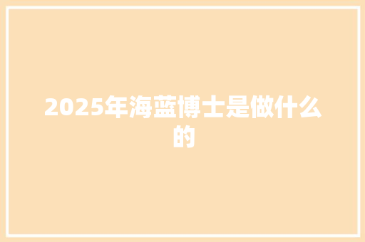 2025年海蓝博士是做什么的