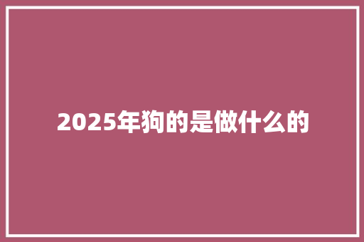 2025年狗的是做什么的