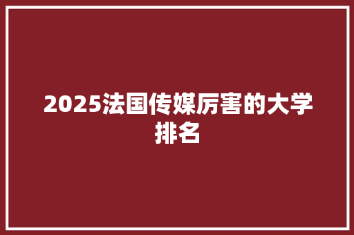 2025法国传媒厉害的大学排名