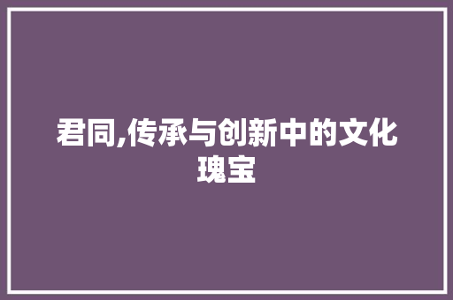 君同,传承与创新中的文化瑰宝