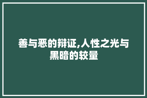 善与恶的辩证,人性之光与黑暗的较量