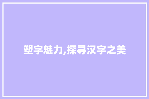 塑字魅力,探寻汉字之美