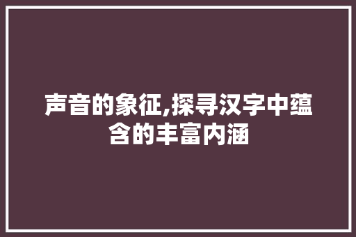 声音的象征,探寻汉字中蕴含的丰富内涵
