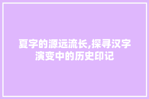 夏字的源远流长,探寻汉字演变中的历史印记