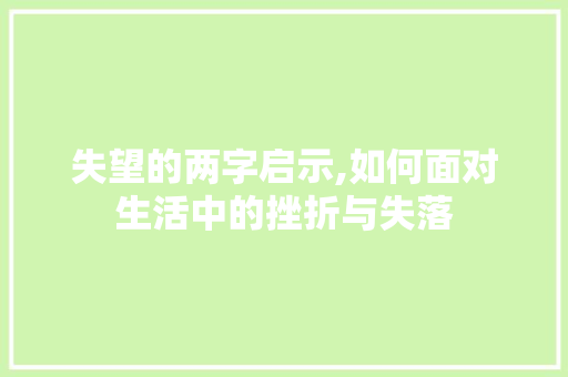 失望的两字启示,如何面对生活中的挫折与失落