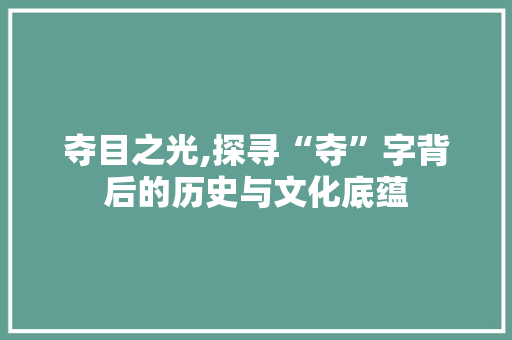 夺目之光,探寻“夺”字背后的历史与文化底蕴