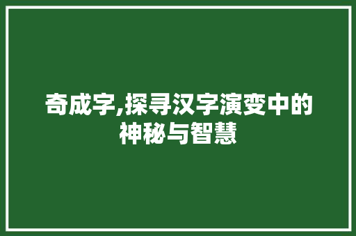 奇成字,探寻汉字演变中的神秘与智慧