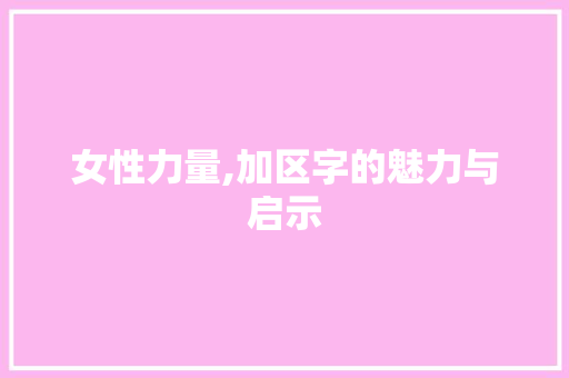 女性力量,加区字的魅力与启示