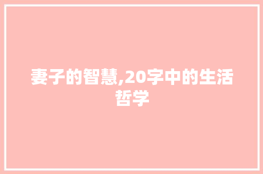 妻子的智慧,20字中的生活哲学