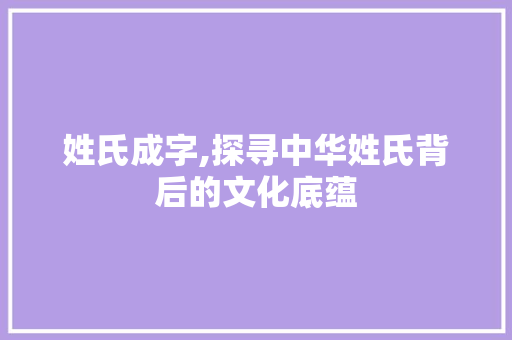 姓氏成字,探寻中华姓氏背后的文化底蕴