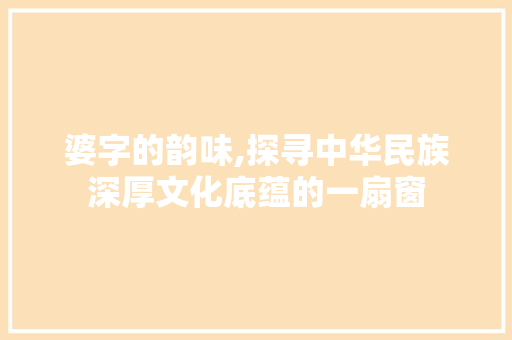 婆字的韵味,探寻中华民族深厚文化底蕴的一扇窗