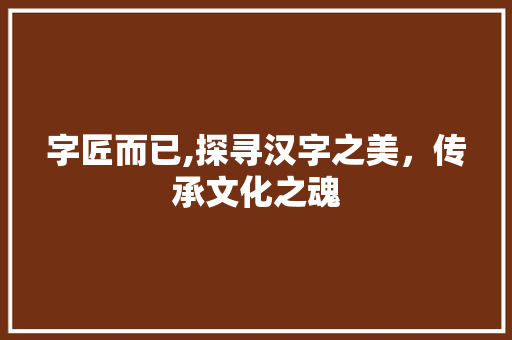 字匠而已,探寻汉字之美，传承文化之魂