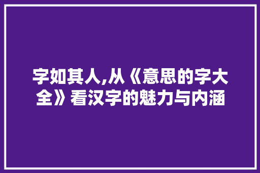 字如其人,从《意思的字大全》看汉字的魅力与内涵