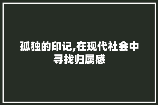 孤独的印记,在现代社会中寻找归属感