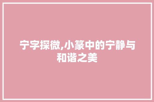 宁字探微,小篆中的宁静与和谐之美