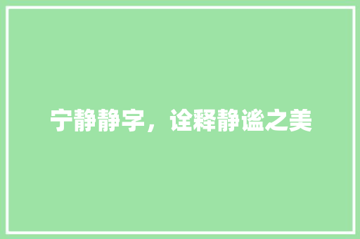 宁静静字，诠释静谧之美