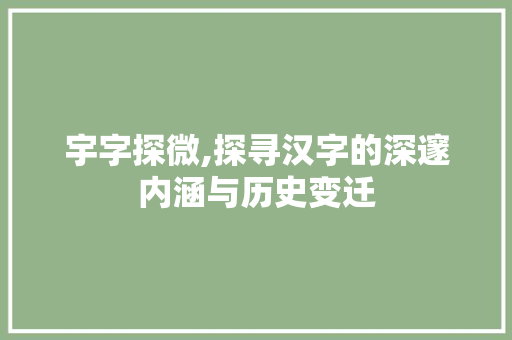 宇字探微,探寻汉字的深邃内涵与历史变迁