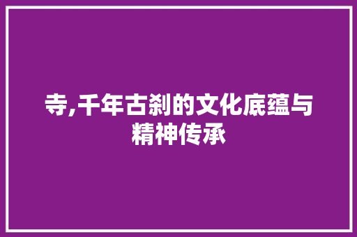 寺,千年古刹的文化底蕴与精神传承