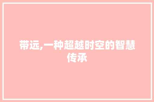 带远,一种超越时空的智慧传承