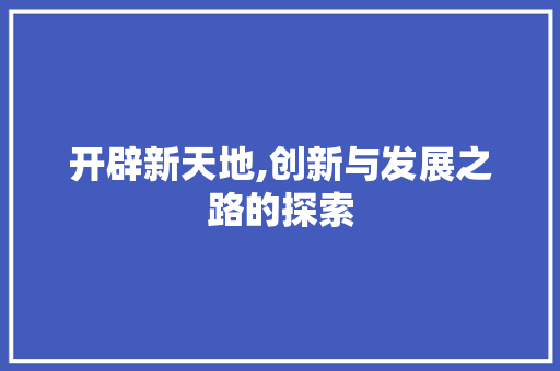 开辟新天地,创新与发展之路的探索