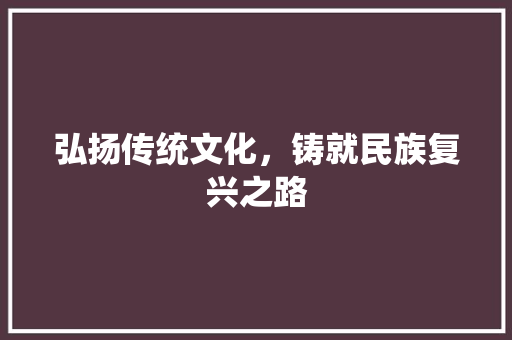 弘扬传统文化，铸就民族复兴之路