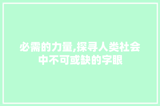 必需的力量,探寻人类社会中不可或缺的字眼