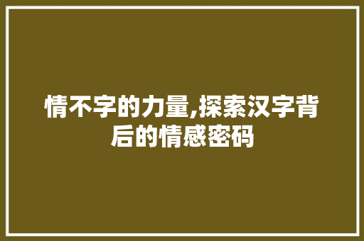 情不字的力量,探索汉字背后的情感密码