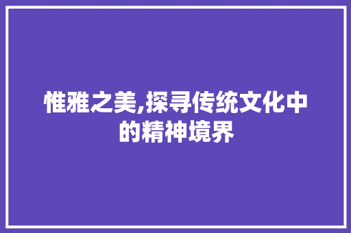 惟雅之美,探寻传统文化中的精神境界