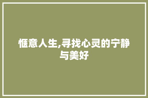 惬意人生,寻找心灵的宁静与美好