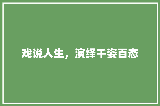 戏说人生，演绎千姿百态