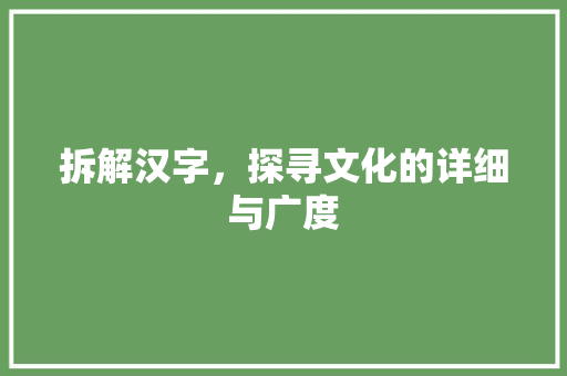 拆解汉字，探寻文化的详细与广度
