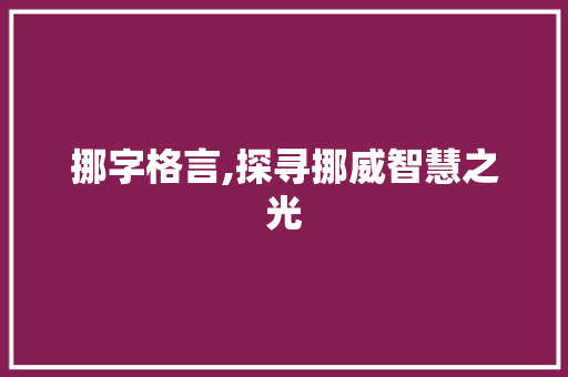 挪字格言,探寻挪威智慧之光