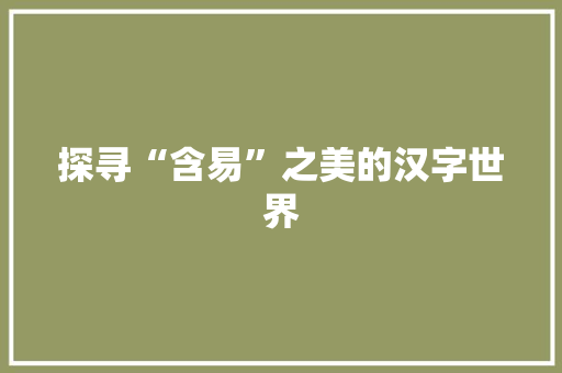 探寻“含易”之美的汉字世界