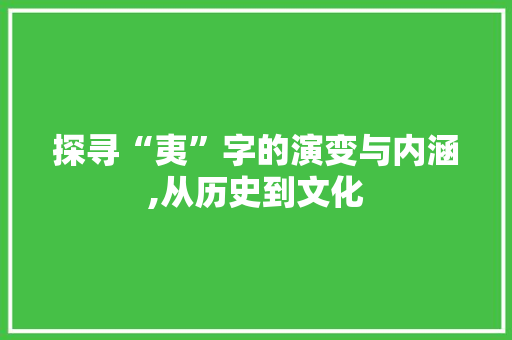 探寻“夷”字的演变与内涵,从历史到文化