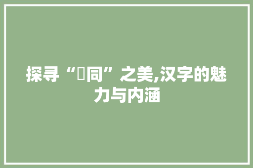 探寻“彧同”之美,汉字的魅力与内涵