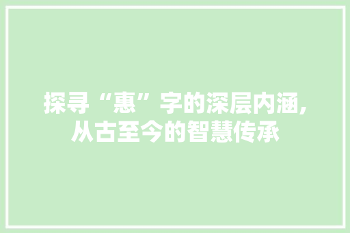 探寻“惠”字的深层内涵,从古至今的智慧传承