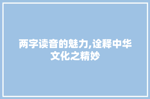 两字读音的魅力,诠释中华文化之精妙