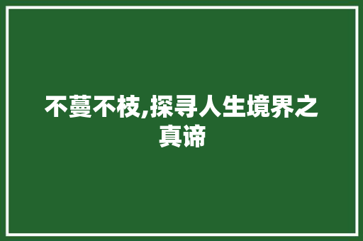 不蔓不枝,探寻人生境界之真谛