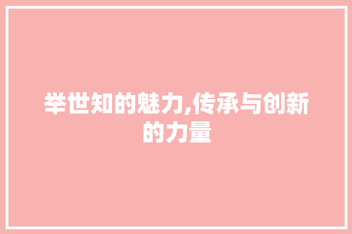 举世知的魅力,传承与创新的力量