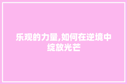 乐观的力量,如何在逆境中绽放光芒