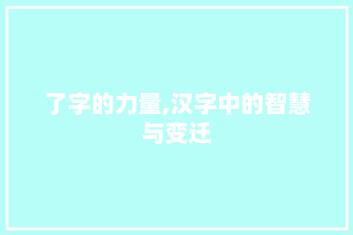 了字的力量,汉字中的智慧与变迁
