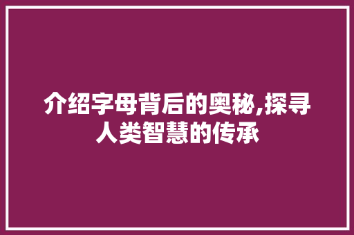 介绍字母背后的奥秘,探寻人类智慧的传承
