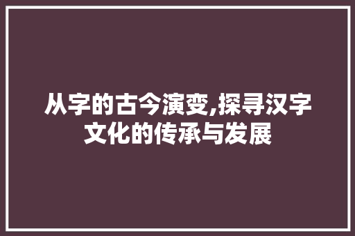 从字的古今演变,探寻汉字文化的传承与发展